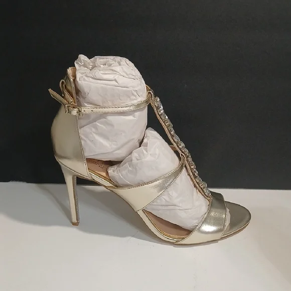 Jewel Badgley Mischka Mica Gold Jeweled Heels Size 10 NEW & Box - Picture 4 of 11